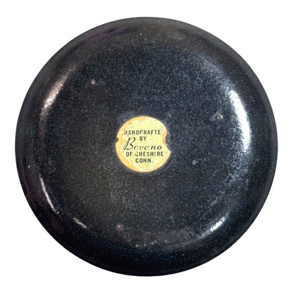 Vintage Bovano Of Cheshire Enamel On Copper Floral Dish MCM Art Yellow Black 3" - Picture 3 of 6